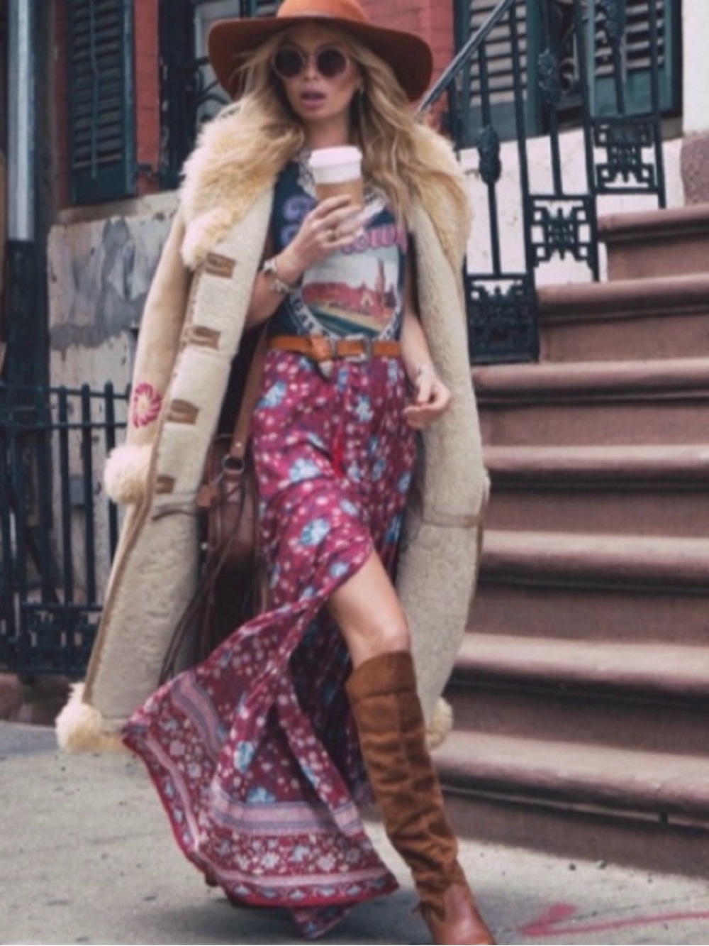 Spell & The Gypsy Folktown Floral Boho Maxi Skirt Red Wine XL Rare